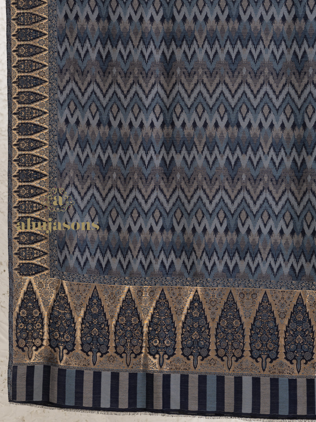 Blue Woollen Shawl — Kaani Weave With Zari Woollen in intricate finish