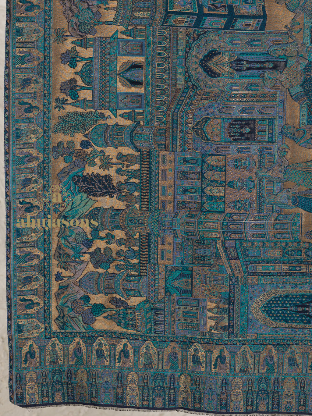 Blue Woollen Shawl — Kaani Weave With Zari Woollen in sublime finish