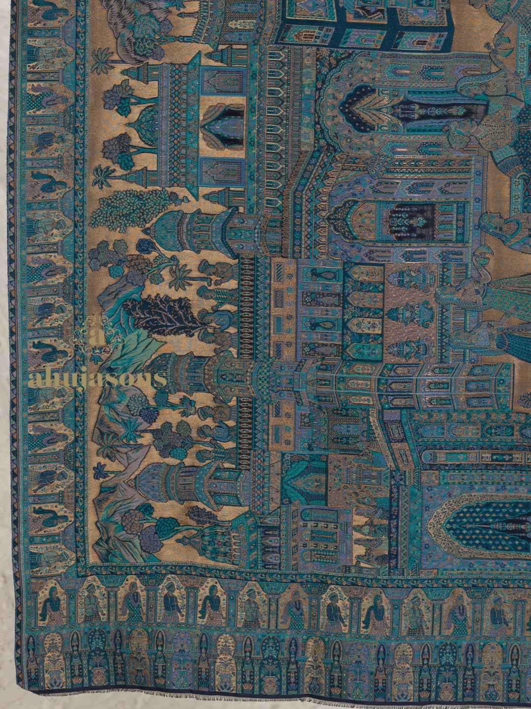 Blue Woollen Shawl — Kaani Weave With Zari Woollen in sublime finish