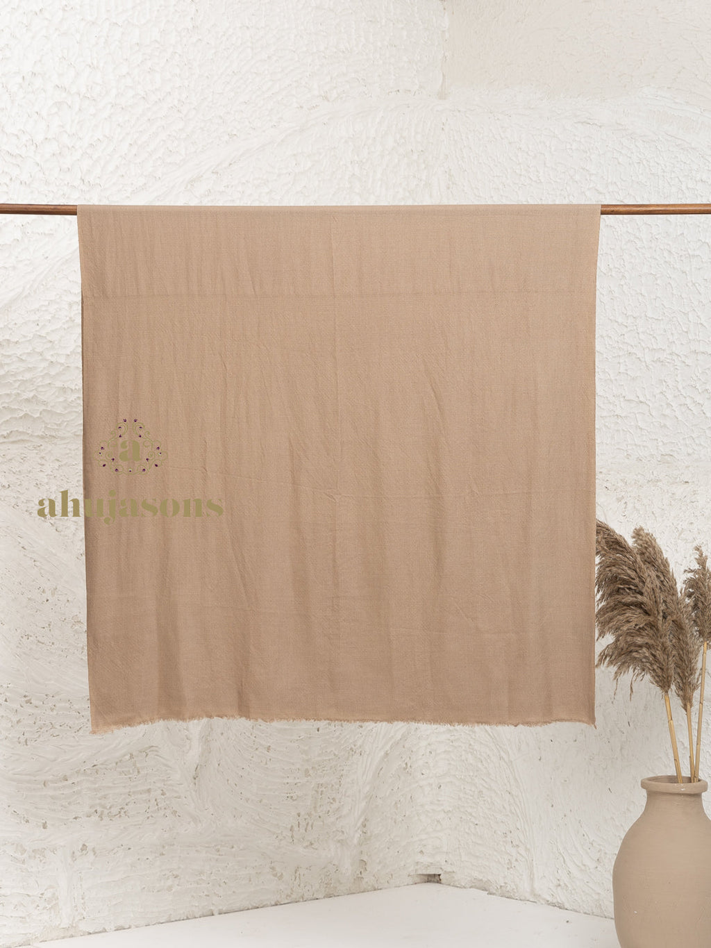 Beige Handloom Pure Pashmina Shawl adorned with sublime Solid detailing