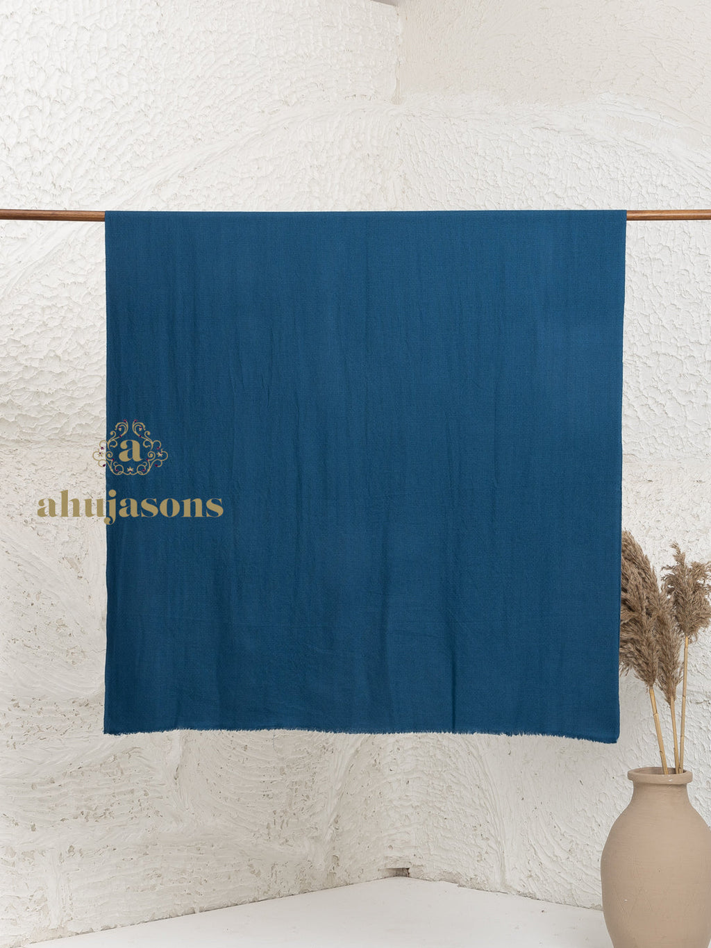 Blue Handloom Pure Pashmina Shawl — Solid in refined finish