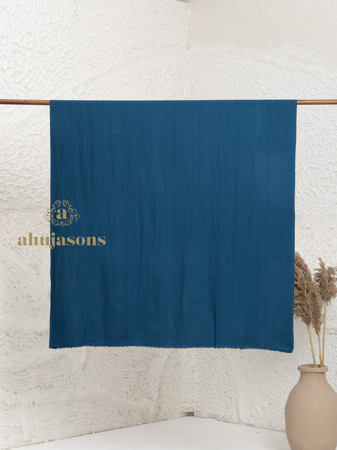 Blue Handloom Pure Pashmina Shawl — Solid in refined finish