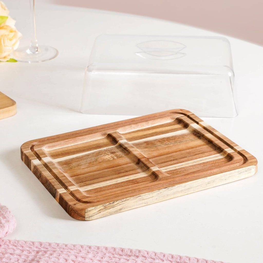 Acacia Wood Bread Box With Transparent Cloche 22cm