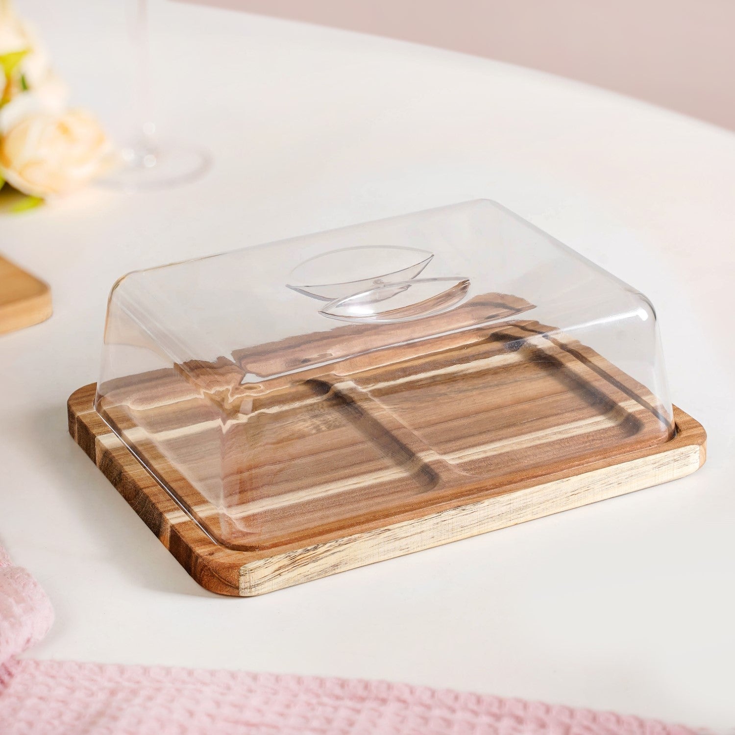 Acacia Wood Bread Box With Transparent Cloche 22cm