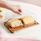 Acacia Wood Bread Box With Transparent Cloche 22cm