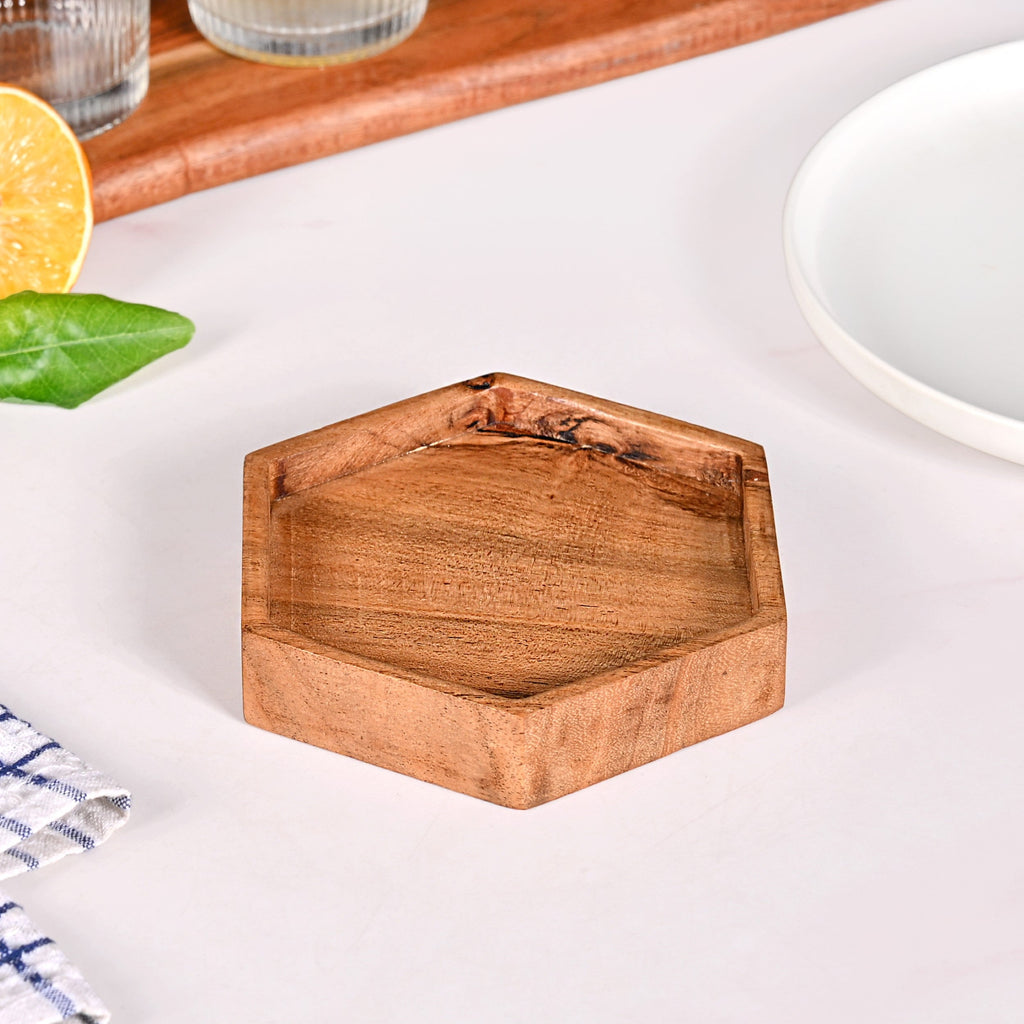 Acacia Honeycomb Wooden Platter Set of 8 For Party 38x38cm