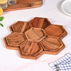 Acacia Honeycomb Wooden Platter Set of 8 For Party 38x38cm