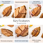 Sectioned Leaf Snack Platter Acacia Wood 12 Inch