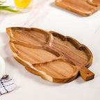 Sectioned Leaf Snack Platter Acacia Wood 12 Inch