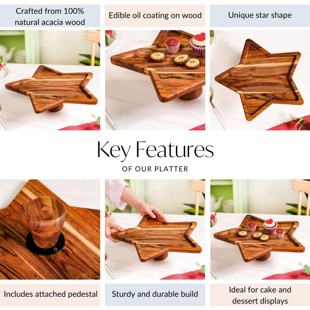 Acacia Star Dessert Cake Stand 34x33cm