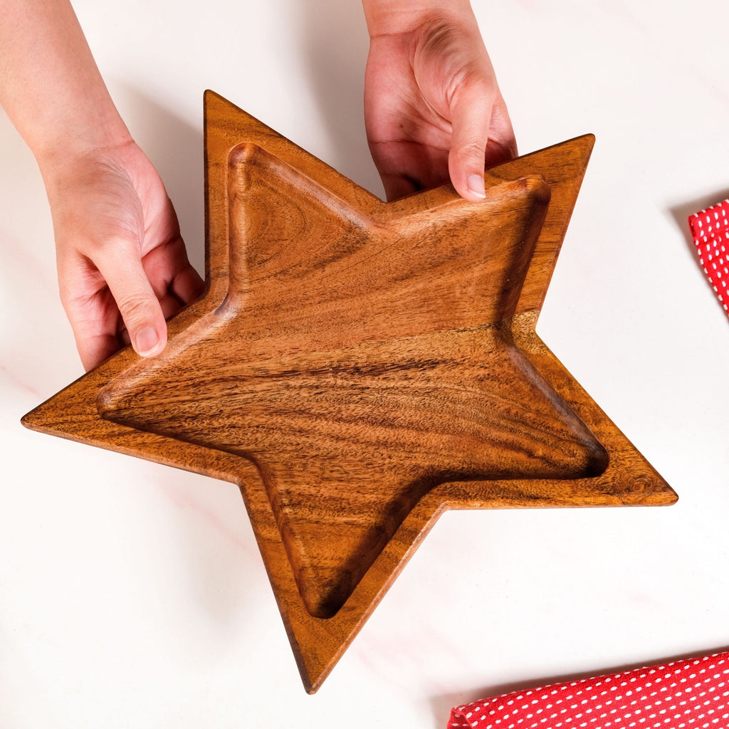 Acacia Wood Star Serving Platter 31x27cm
