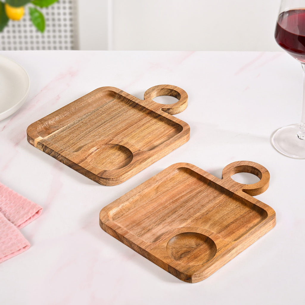 Acacia Wood Square Snack Tray Set Of 2 8 inch
