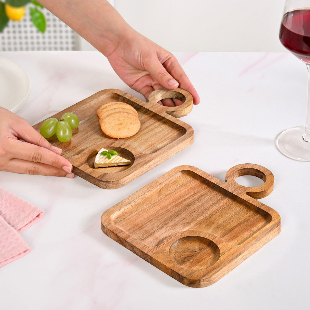 Acacia Wood Square Snack Tray Set Of 2 8 inch