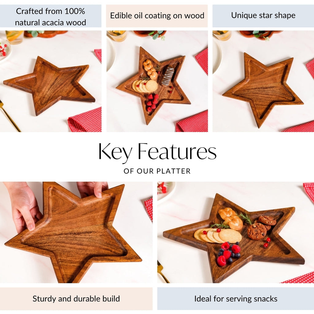 Acacia Wood Star Serving Platter 31x27cm