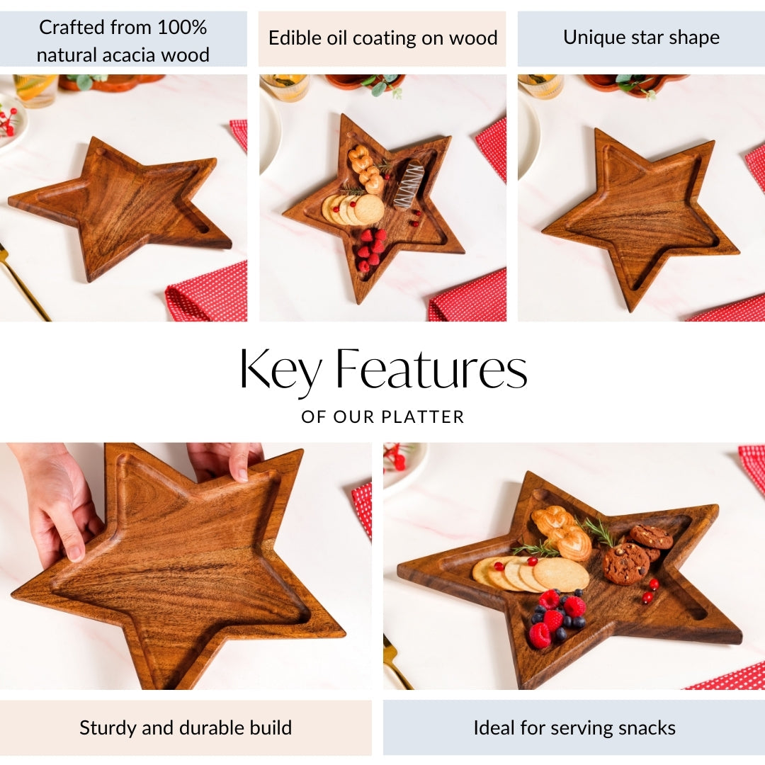 Acacia Wood Star Serving Platter 31x27cm