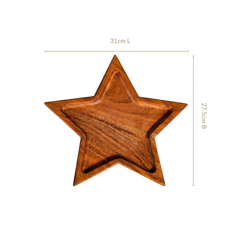 Acacia Wood Star Serving Platter 31x27cm