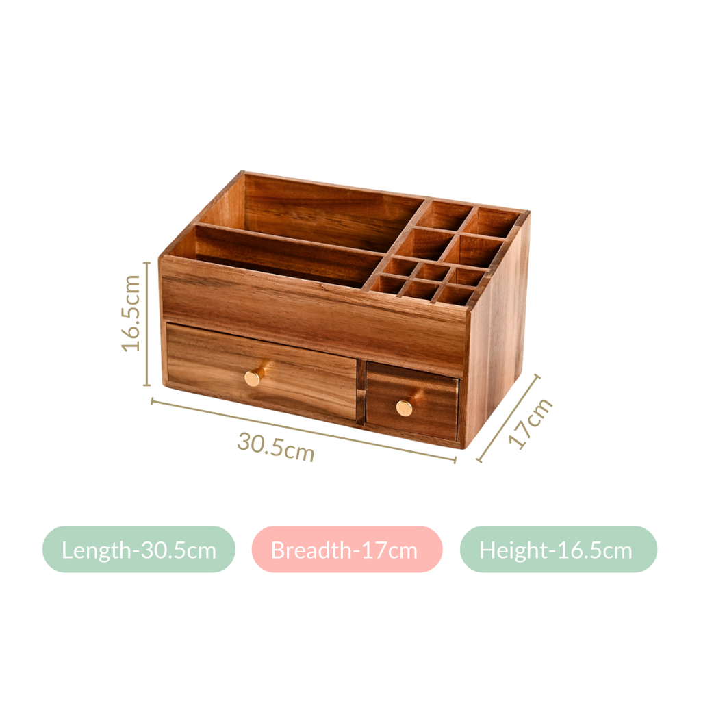 Acacia Wood Makeup Organiser Box For Dressing Table