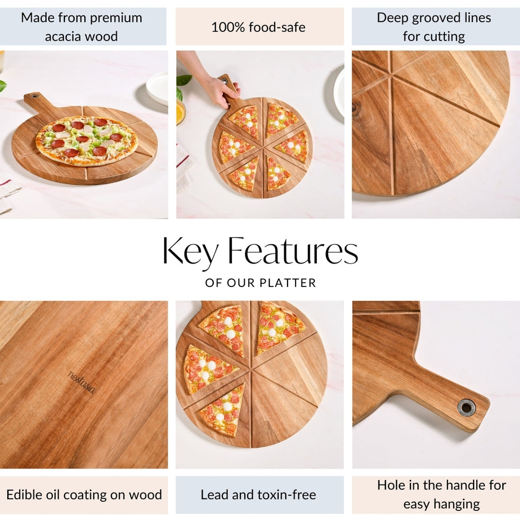 Acacia Wood Pizza Cutting And Serving Board 12 Inch