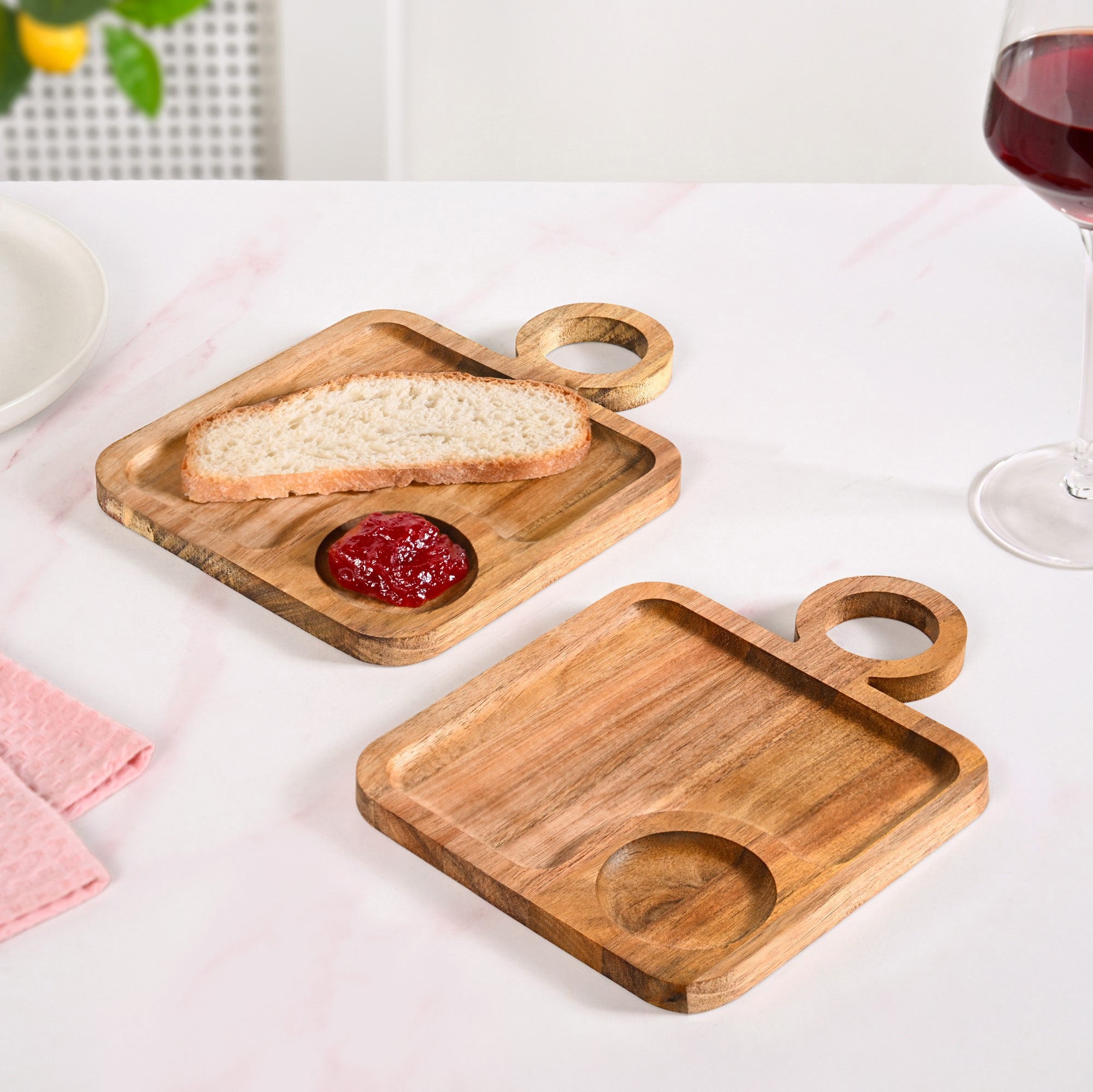 Acacia Wood Square Snack Tray Set Of 2 8 inch