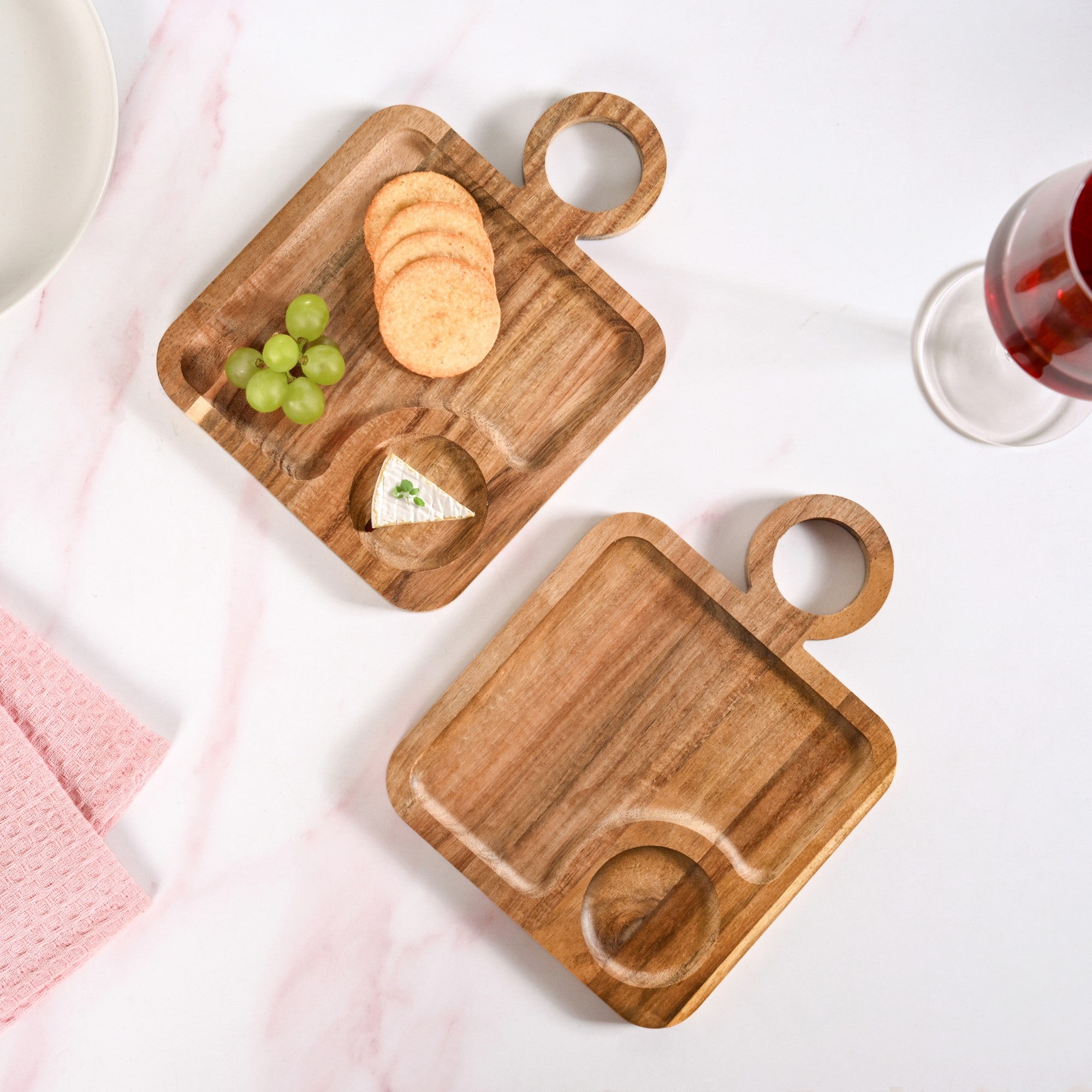 Acacia Wood Square Snack Tray Set Of 2 8 inch