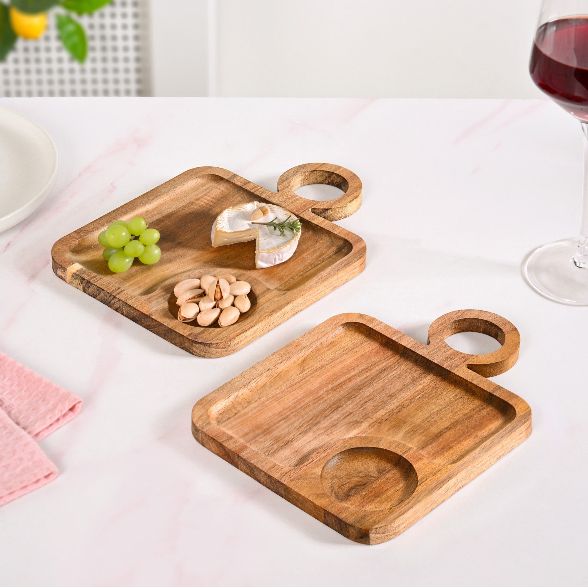 Acacia Wood Square Snack Tray Set Of 2 8 inch
