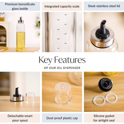 Accurate Pour Glass Oil And Vinegar Dispenser Bottle 1000ml