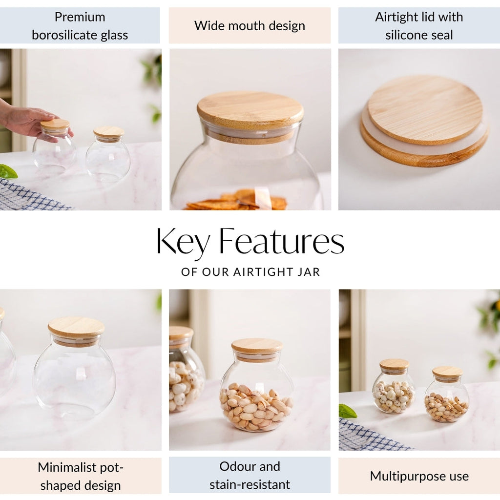 Round Airtight Glass Container Set Of 2 350ml