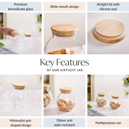 Round Airtight Glass Container Set Of 2 350ml
