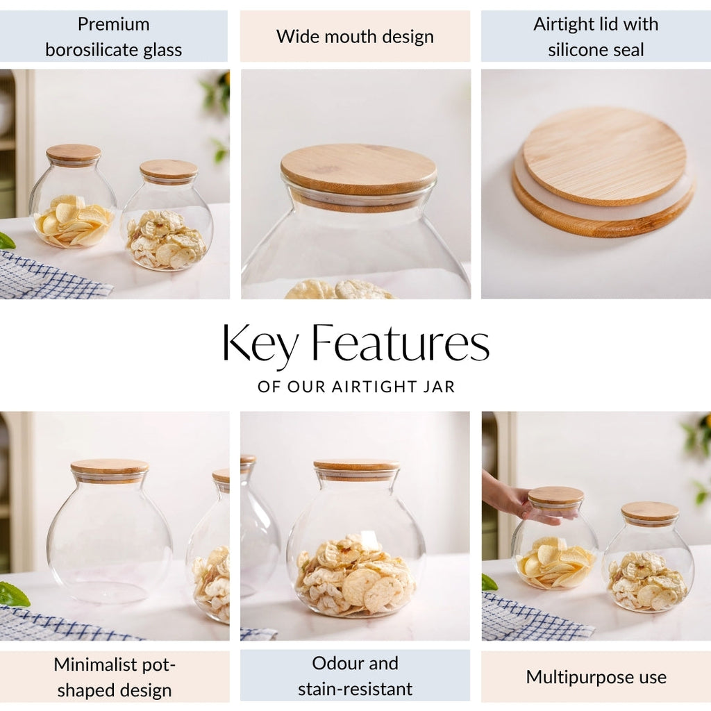 Round Shape Airtight Glass Jar Set Of 2 Large 1200ml