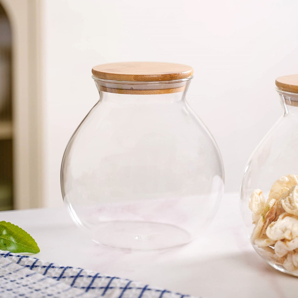 Round Shape Airtight Glass Jar Set Of 2 Large 1200ml