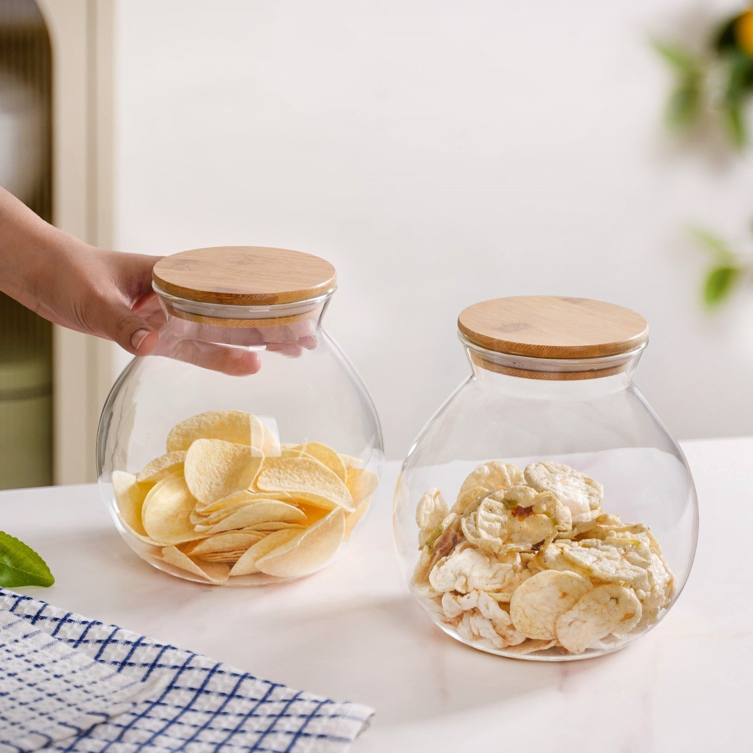 Round Shape Airtight Glass Jar Set Of 2 Large 1200ml