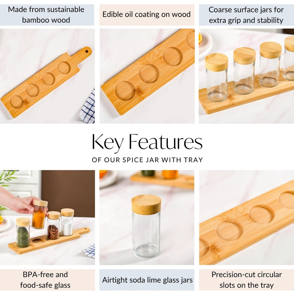 Airtight Seasoning Jars Set Of 4 With Tray