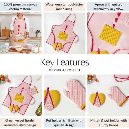 All Hearts Chef Apron With Mitten And Pot Holder
