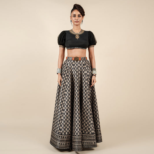 Almond Ivory - Black Skirt Set | CHAR