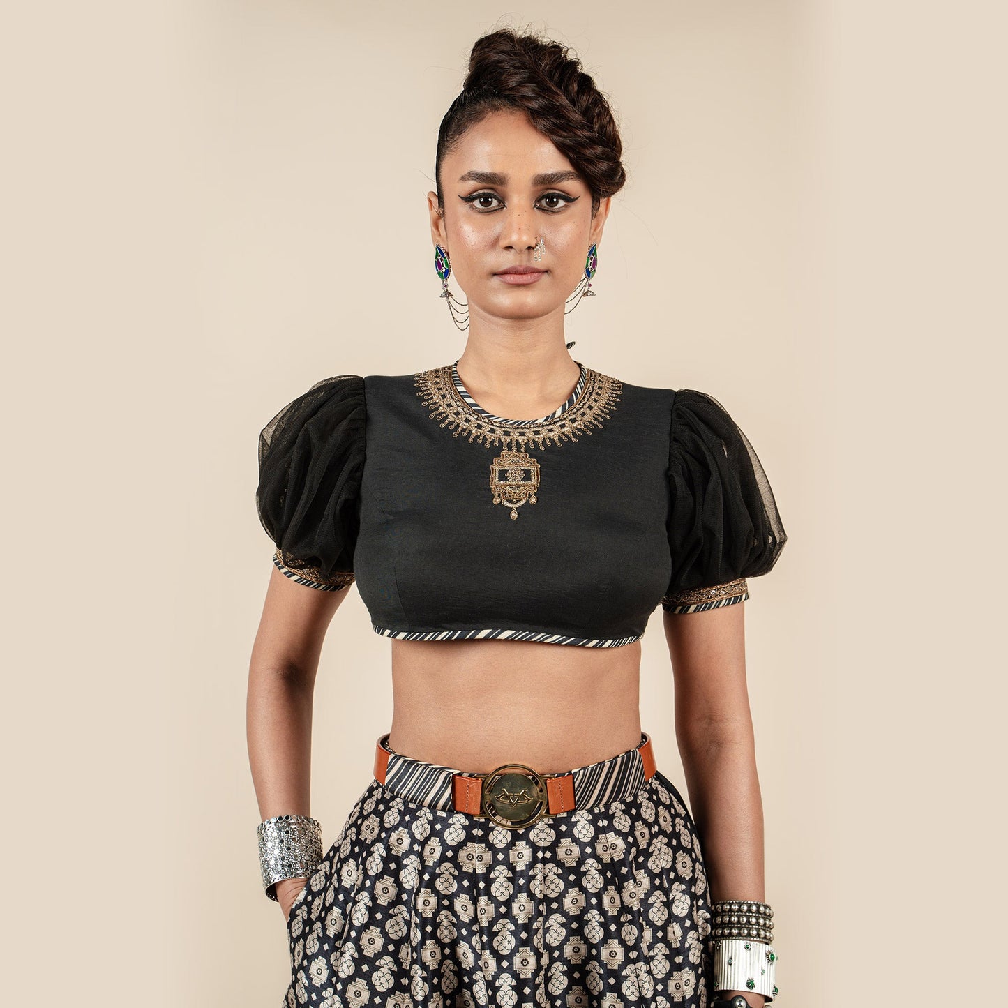 Almond Ivory - Black Skirt Set | CHAR