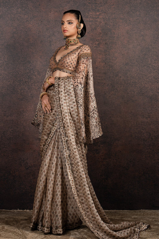 Almond Peach Saree Set | MURAQQA