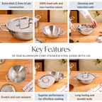 Kadai With Lid Tri Ply Stainless Steel 2250ml