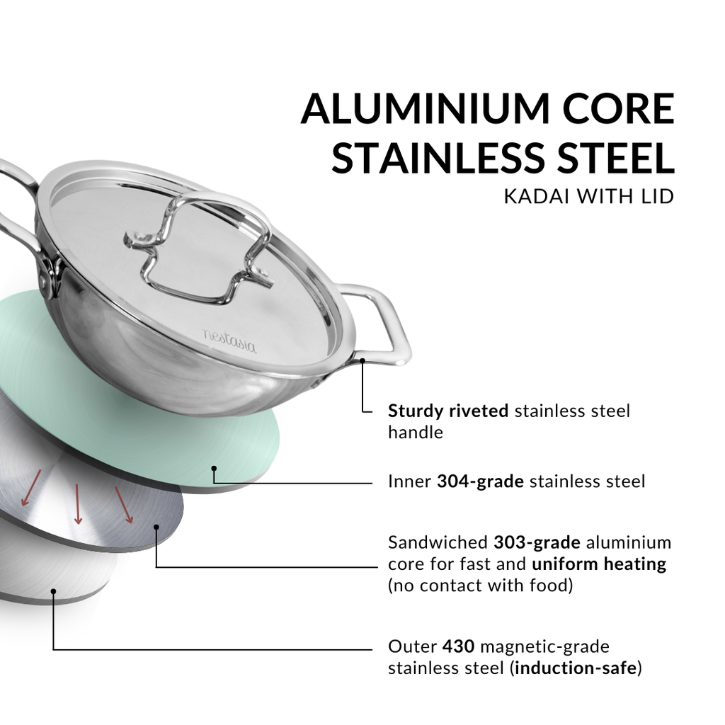 Kadai With Lid Tri Ply Stainless Steel 2250ml