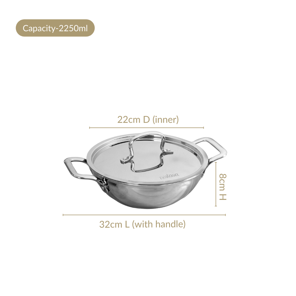 Kadai With Lid Tri Ply Stainless Steel 2250ml