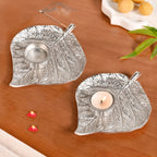 Aesthetic Leaf Tealight And Agarbatti Holder Set Of 2 In Festive Gift Box