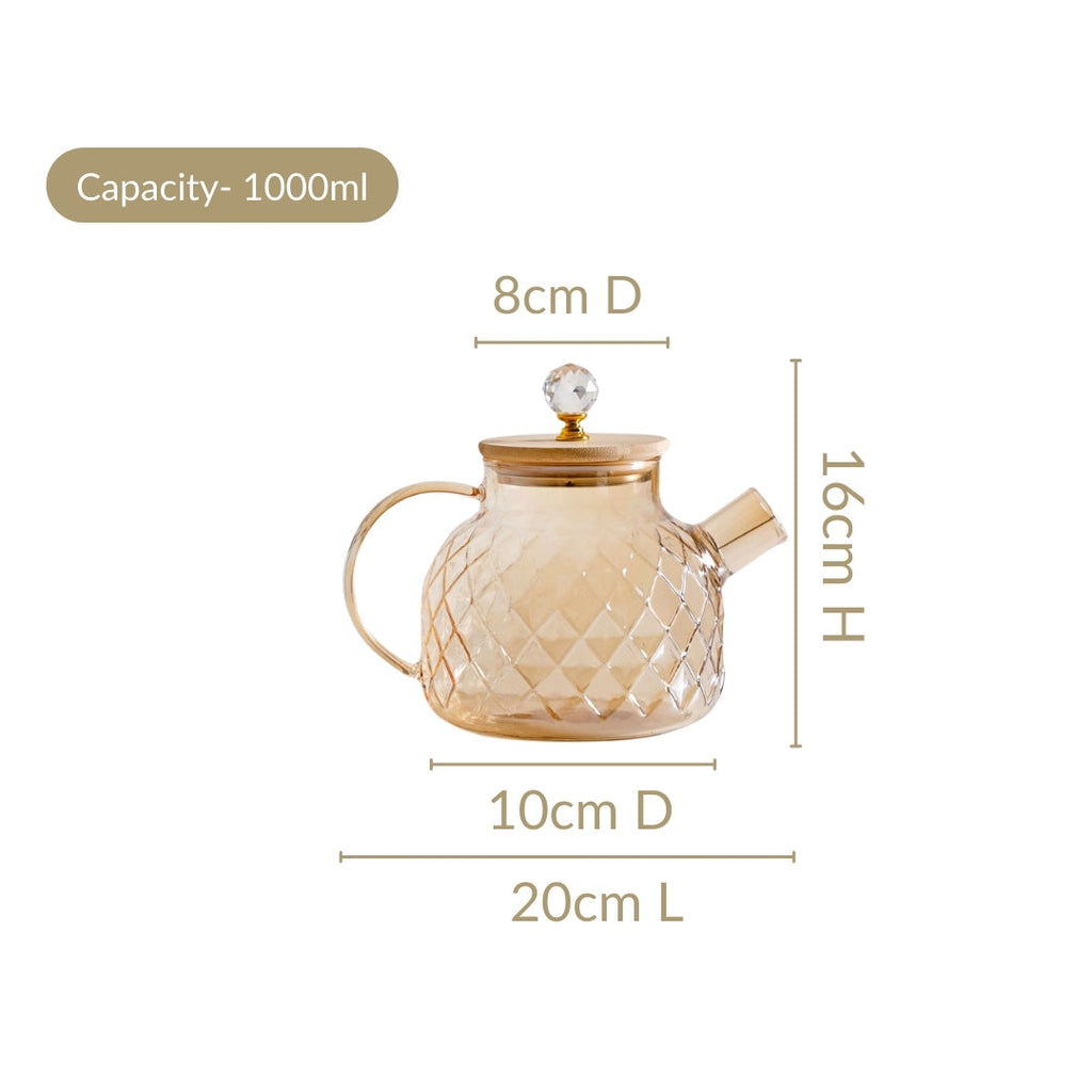 Amber Diamond Glass Jug with Bamboo Lid 1300ml