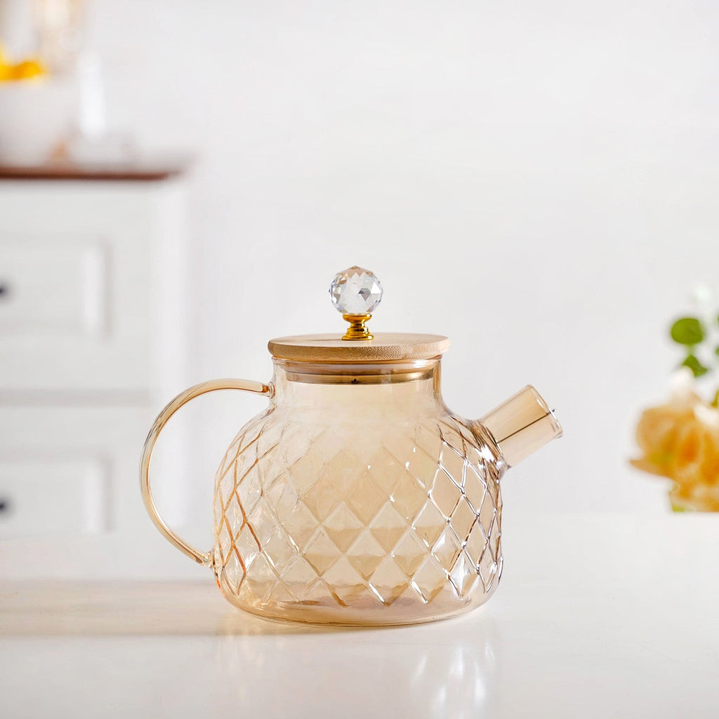 Amber Diamond Glass Jug with Bamboo Lid 1300ml