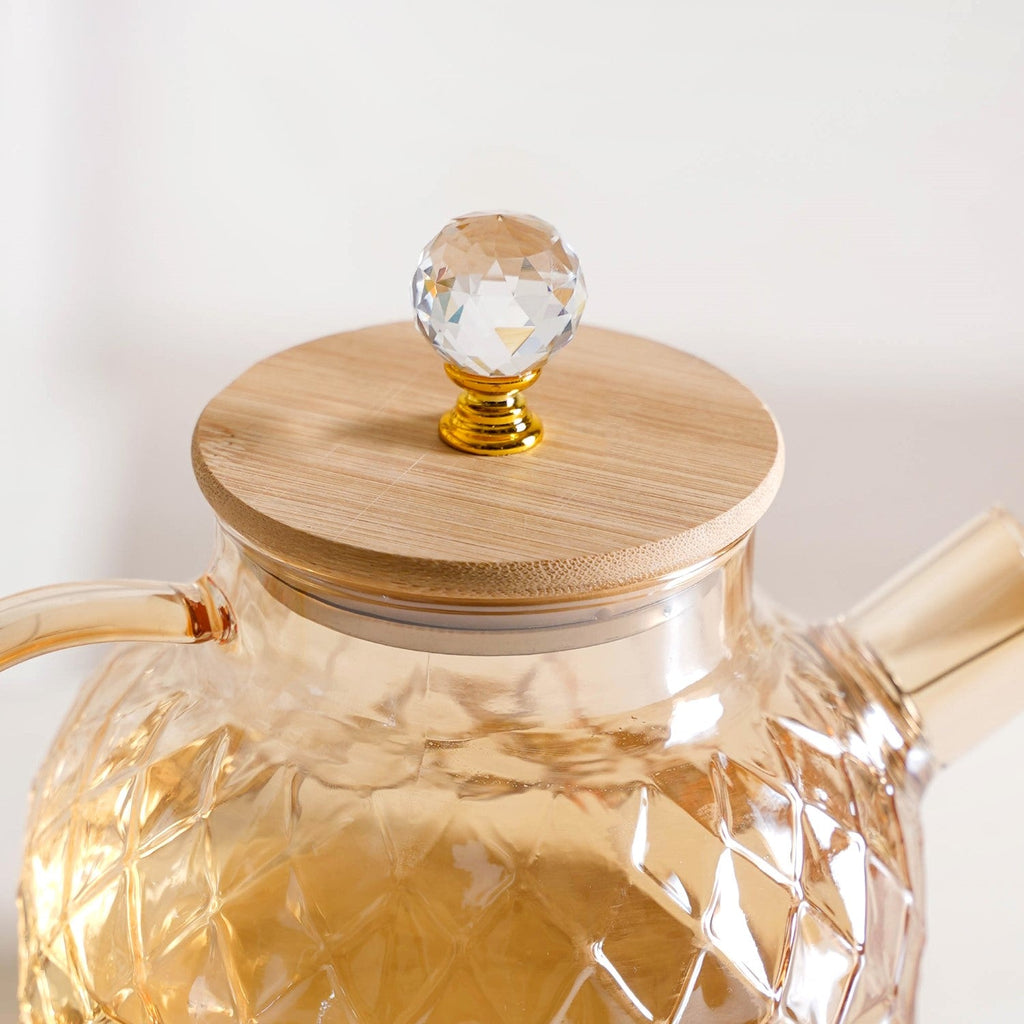 Amber Diamond Glass Jug with Bamboo Lid 1300ml