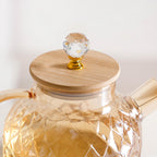 Amber Diamond Glass Jug with Bamboo Lid 1300ml