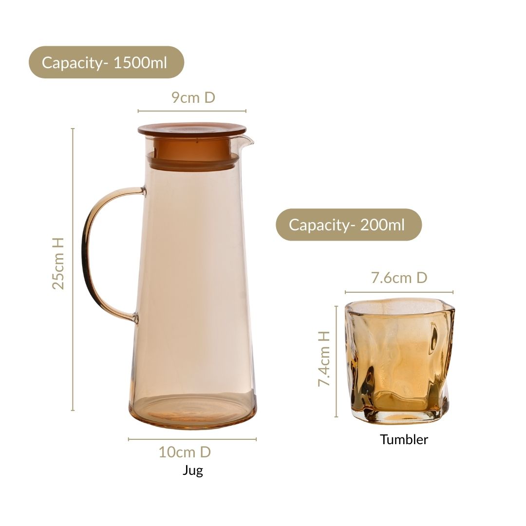 Amber Glass Jug And Tumbler Set