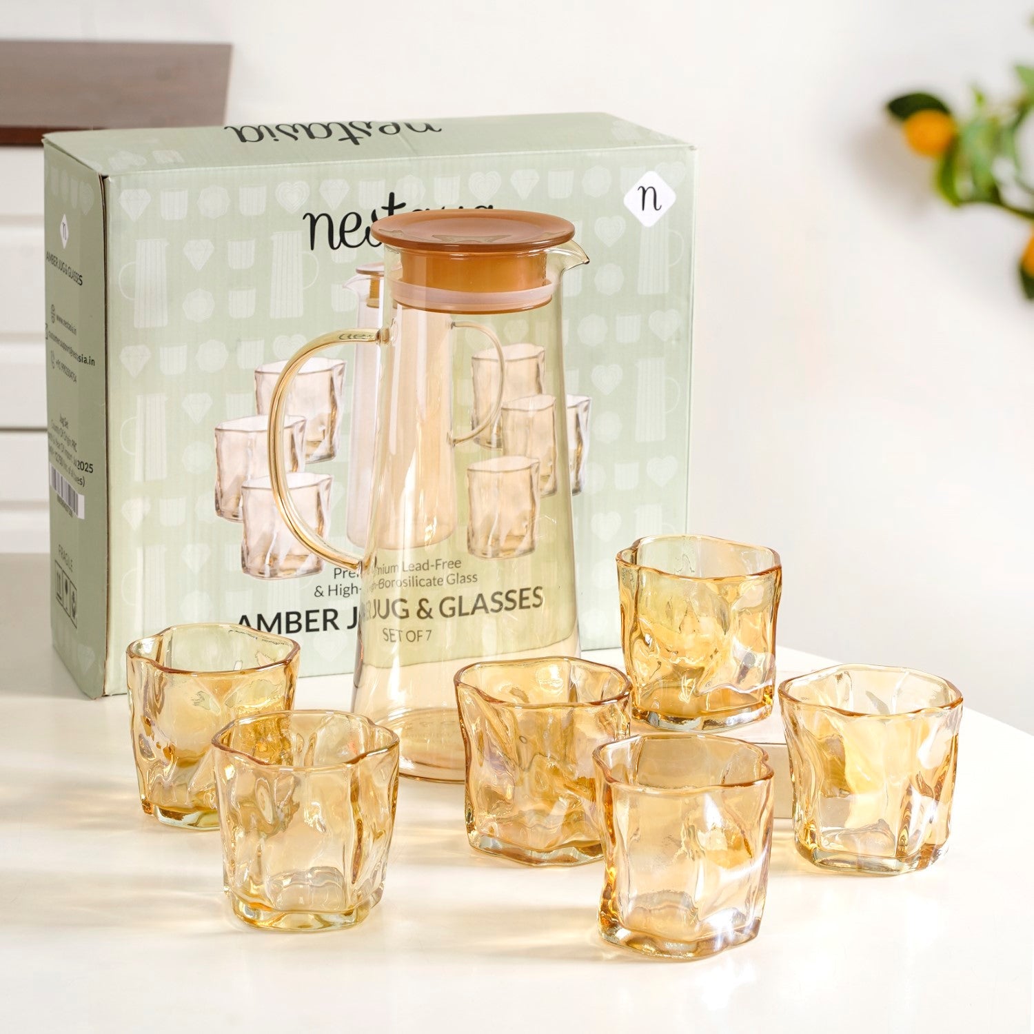 Amber Glass Jug And Tumbler Set