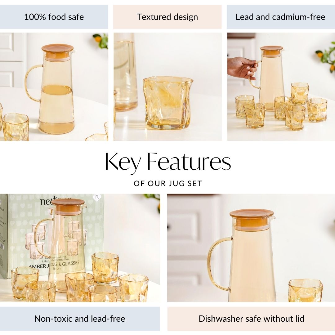 Amber Glass Jug And Tumbler Set