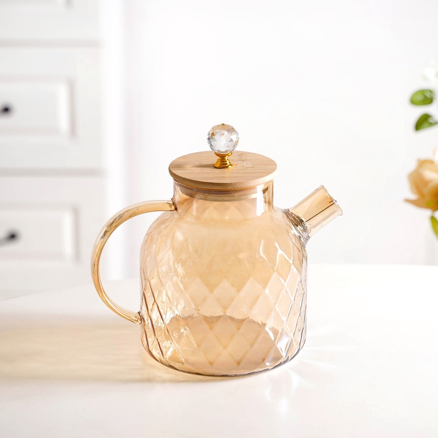 Amber Luxe Diamond Borosilicate Glass Jug 900ml