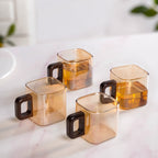 Amber Tinted Square Cups With Wooden Handle Set Of 4 200ml