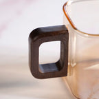 Amber Tinted Square Cups With Wooden Handle Set Of 4 200ml